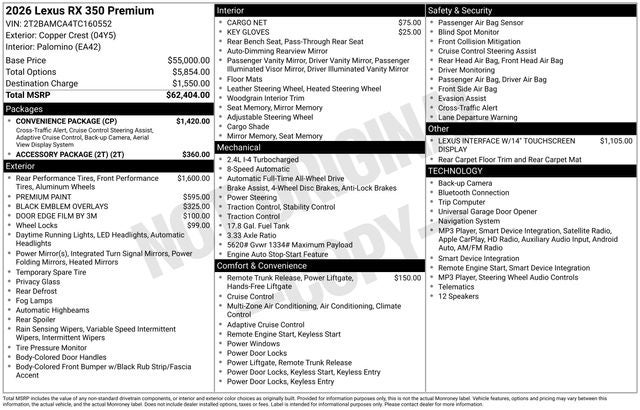 2026 Lexus RX RX 350 Premium