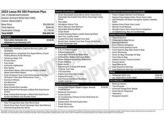 2023 Lexus RX 350 PREMIUM PLUS