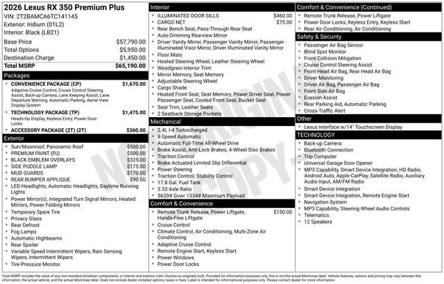 2026 Lexus RX 350 RX 350 Premium+