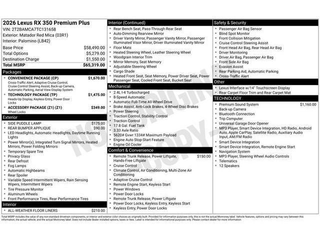 2026 Lexus RX RX 350 Premium+