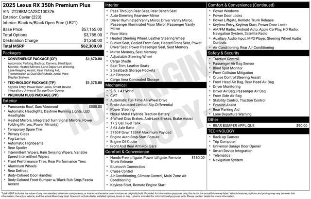 2025 Lexus RX 350h Premium Plus