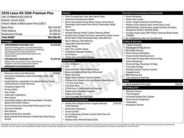 2025 Lexus RX PREMIUM PLUS
