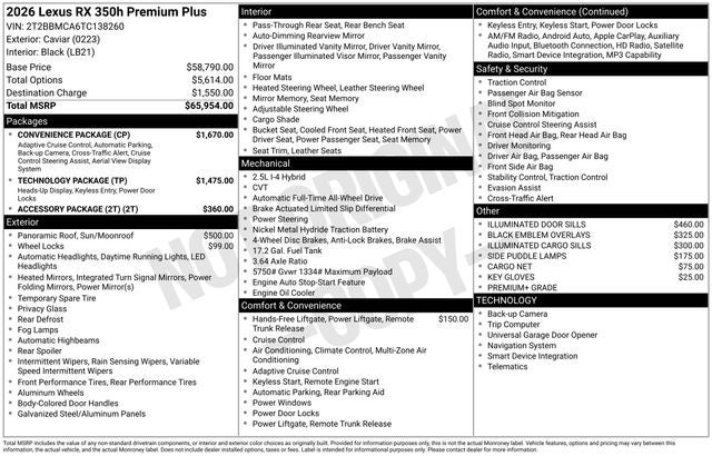 2026 Lexus RX 350h RX 350h Premium+