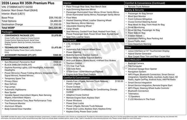 2026 Lexus RX RX 350h Premium+