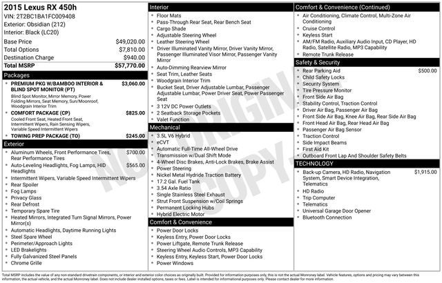 2015 Lexus RX 450h AWD 4dr
