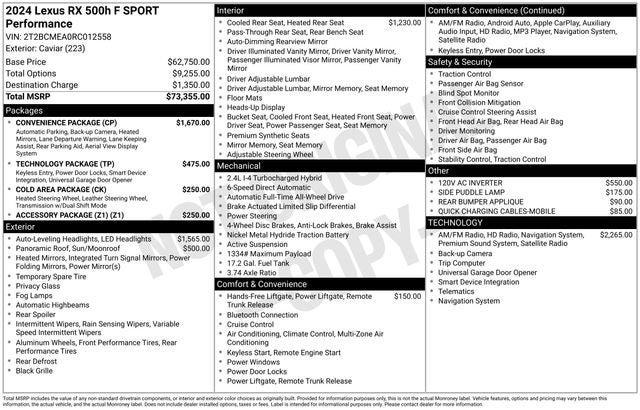 2024 Lexus RX 500h RX 500h F SPORT Performance