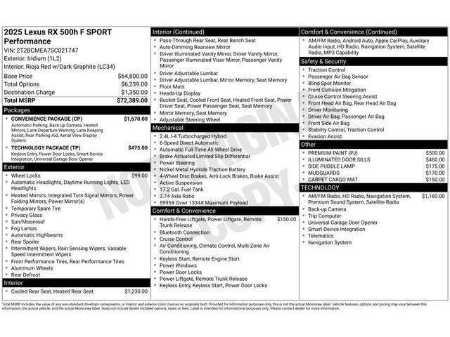 2025 Lexus RX 500h RX 500h F SPORT Performance