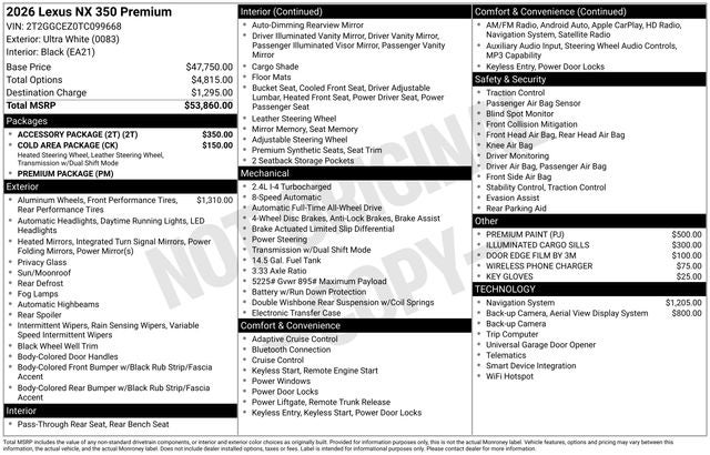 2026 Lexus NX 350 NX 350 Premium