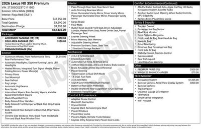 2026 Lexus NX 350 NX 350 Premium
