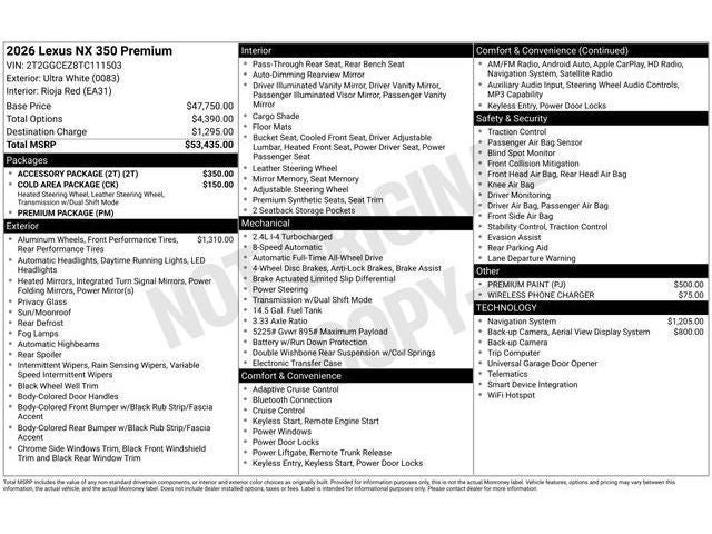 2026 Lexus NX 350 NX 350 Premium