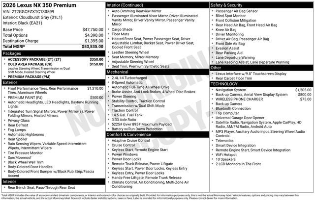 2026 Lexus NX NX 350 Premium