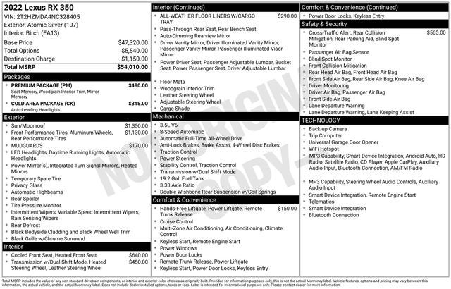 2022 Lexus RX 350 RX 350