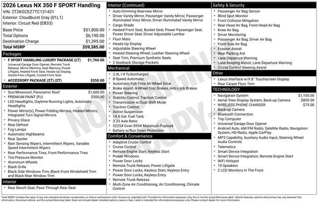 2026 Lexus NX NX 350 F SPORT Handling