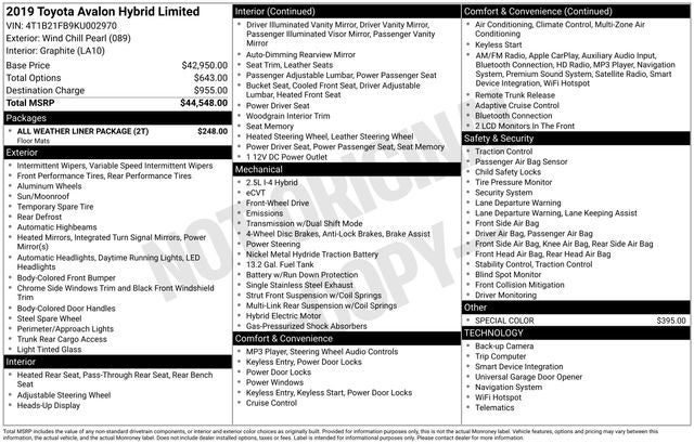 2019 Toyota Avalon Hybrid Limited