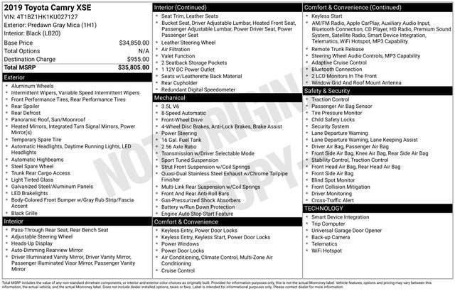 2019 Toyota Camry XSE V6