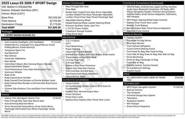 2025 Lexus ES 300h F SPORT DESIGN