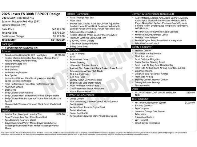 2025 Lexus ES 300h F SPORT DESIGN