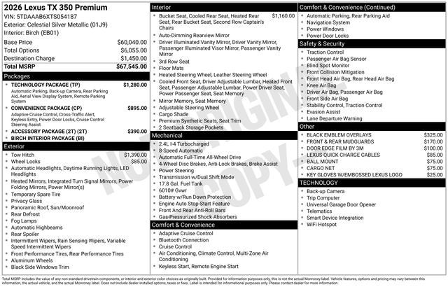 2026 Lexus TX 350 PREMIUM AWD