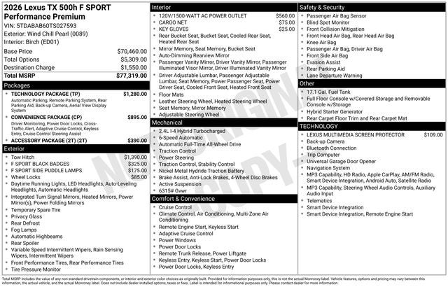 2026 Lexus TX TX 500h F SPORT Performance Premium