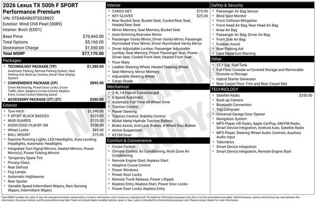 2026 Lexus TX TX 500h F SPORT Performance Premium