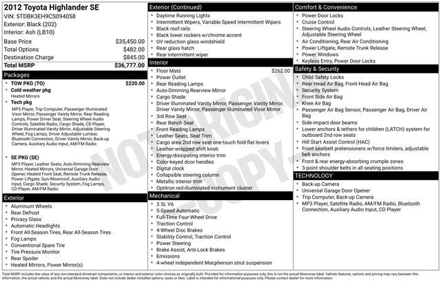 2012 Toyota Highlander SE