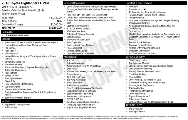 2018 Toyota Highlander LE Plus