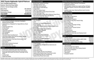 2022 Toyota Highlander Hybrid Platinum