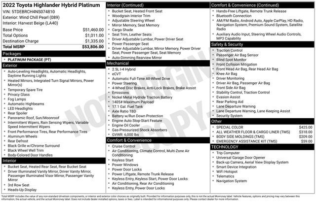 2022 Toyota Highlander Hybrid Platinum
