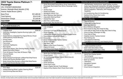 2022 Toyota Sienna Platinum 7 Passenger