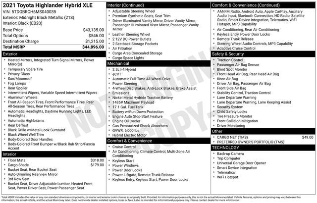 2021 Toyota Highlander Hybrid XLE