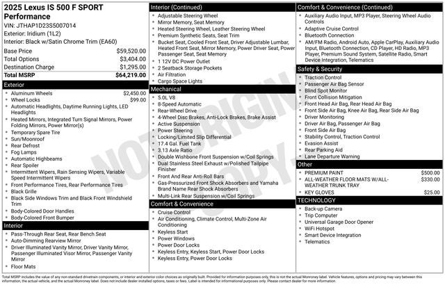 2025 Lexus IS 500 F SPORT Performance
