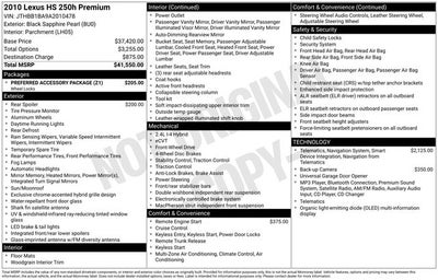 2010 Lexus HS 4dr Sdn Hybrid