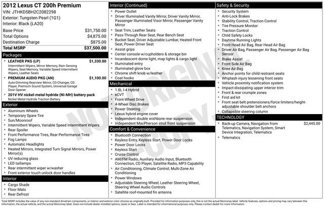 2012 Lexus CT 200h FWD 4dr Hybrid