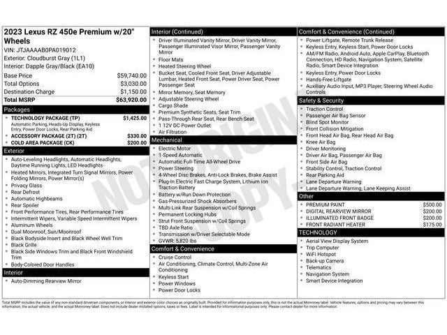 2023 Lexus RZ 450e PREMIUM AWD