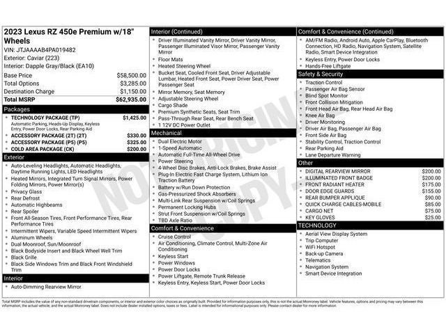 2023 Lexus RZ PREMIUM AWD