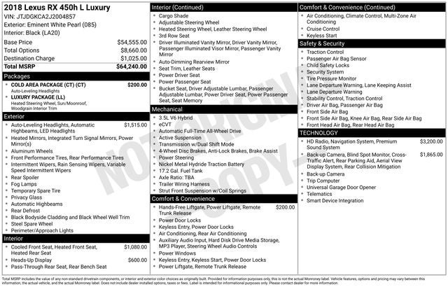 2018 Lexus RX 450hL Luxury