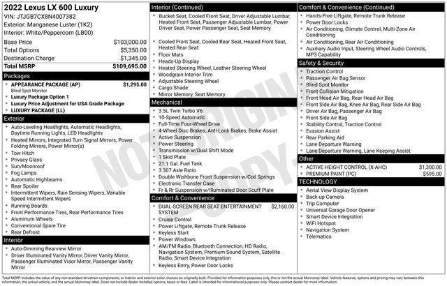 2022 Lexus LX 600 LUXURY