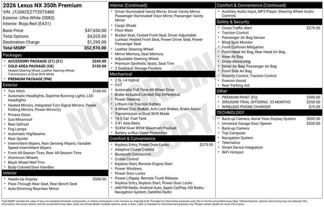 2026 Lexus NX 350h PREMIUM
