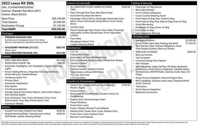2022 Lexus RX 350L RX 350L