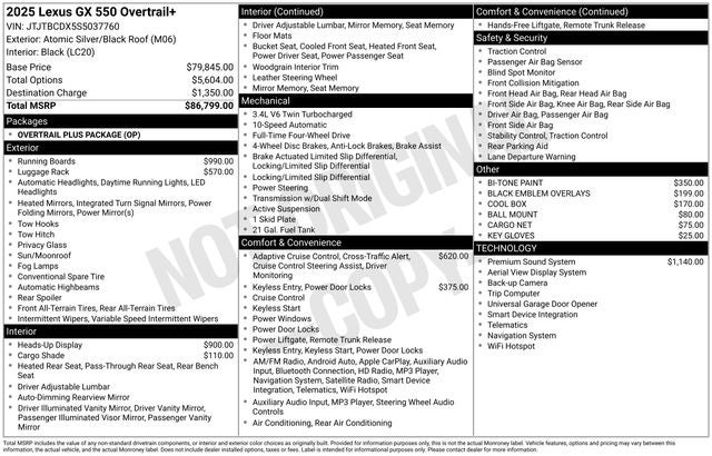 2025 Lexus GX 550 Overtrail+
